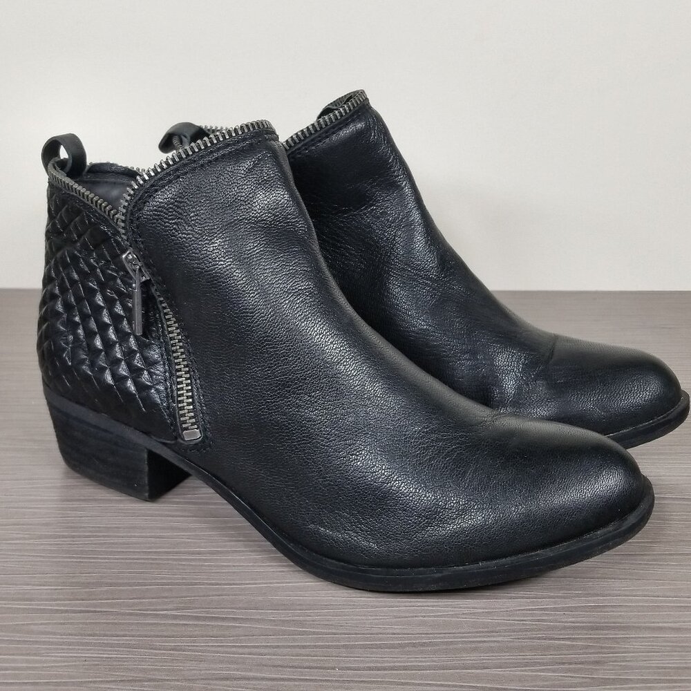 Lucky Brand Bartalino Bootie, Black Leather, Womens Size 8 M / 38